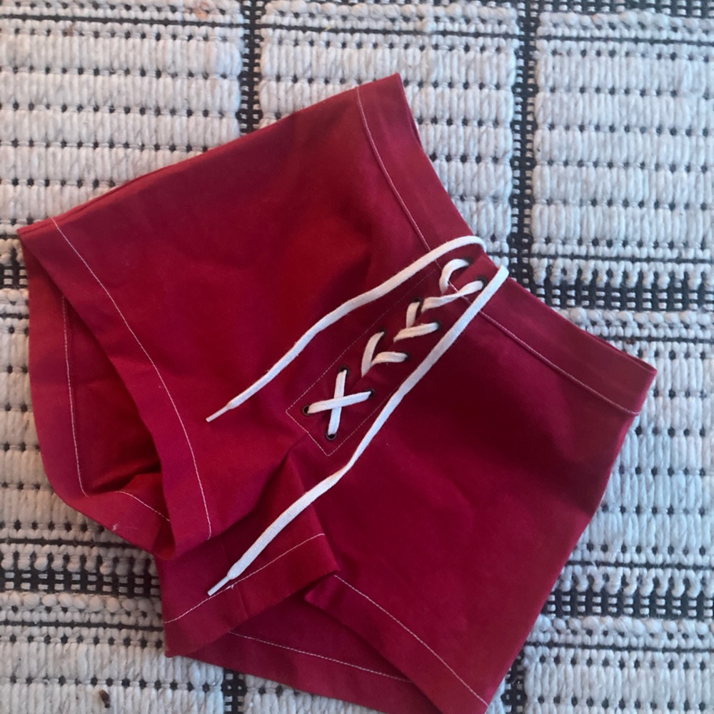 Reformation Burgundy Lace-Up Shorts